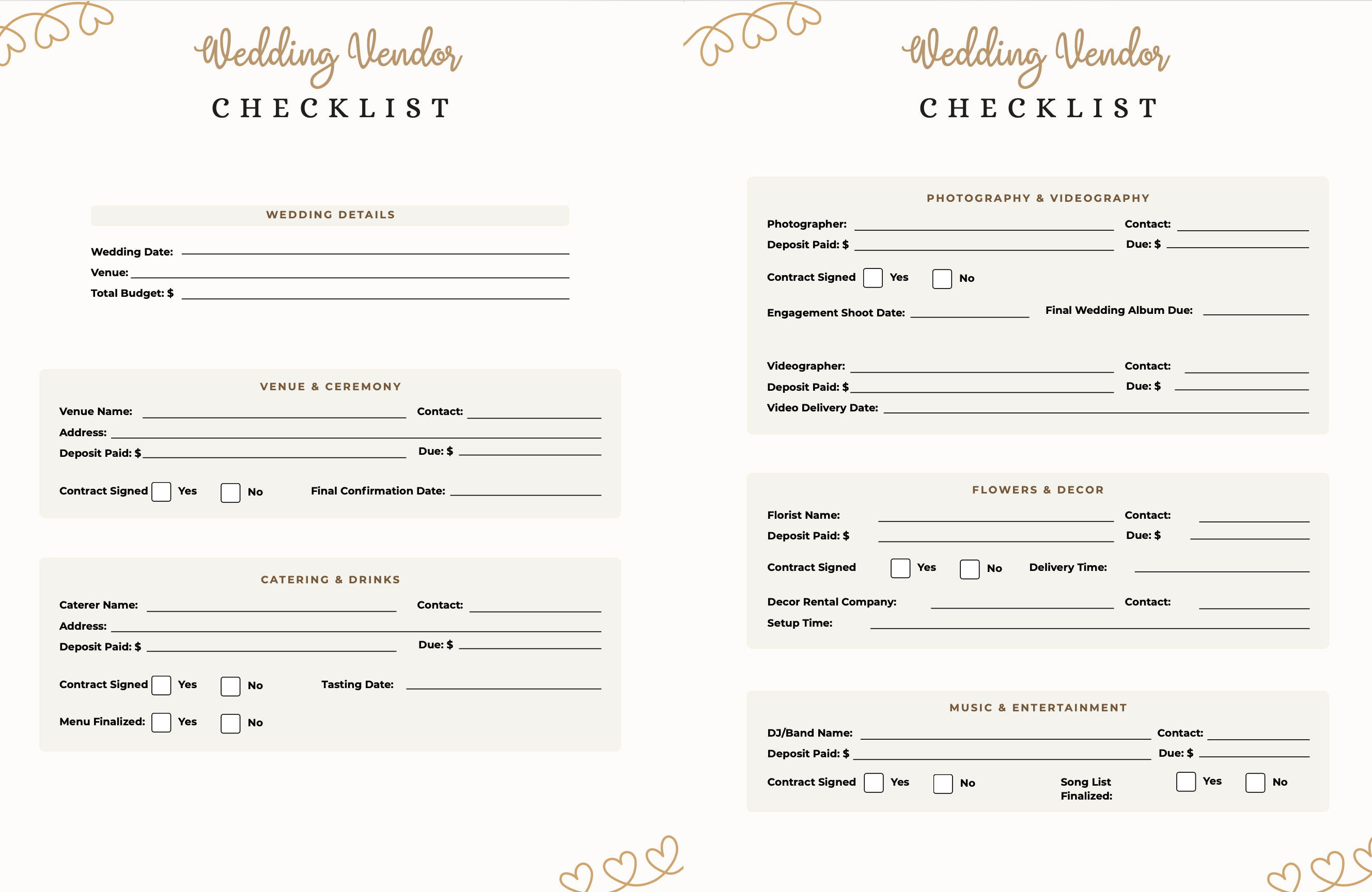 Wedding Vendor Checklist