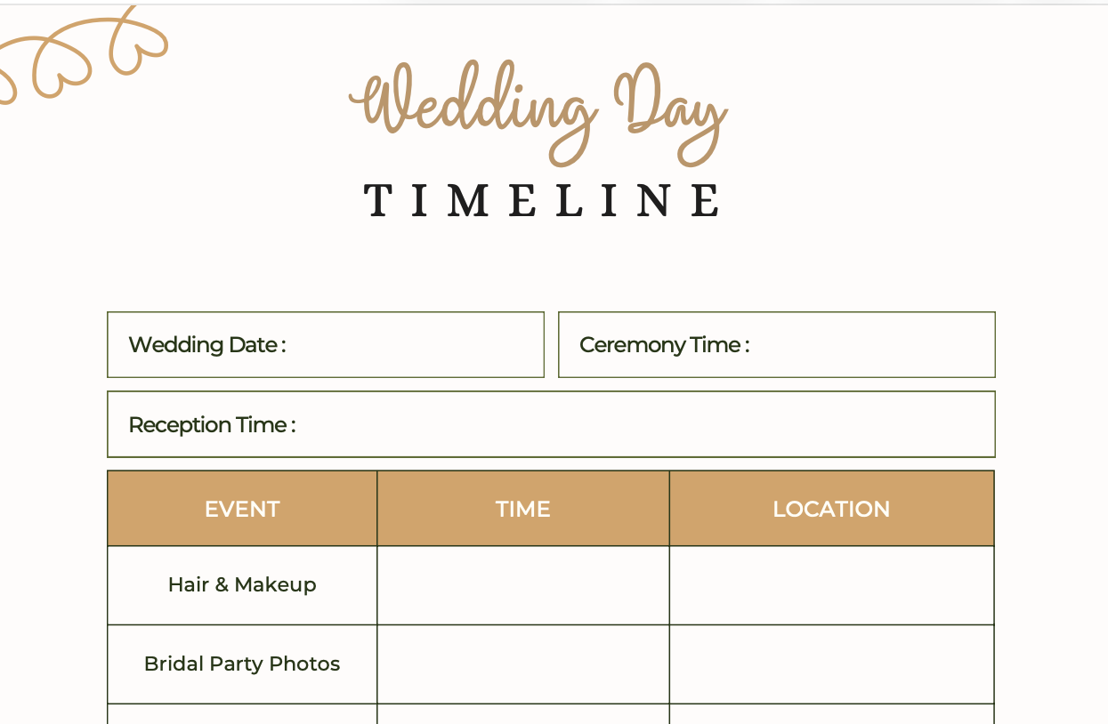 Wedding Day Timeline