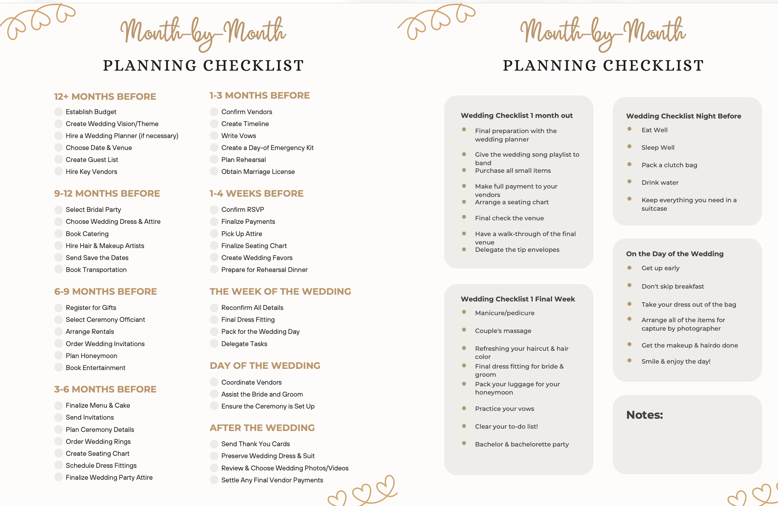 Month by Month Planning Checklist