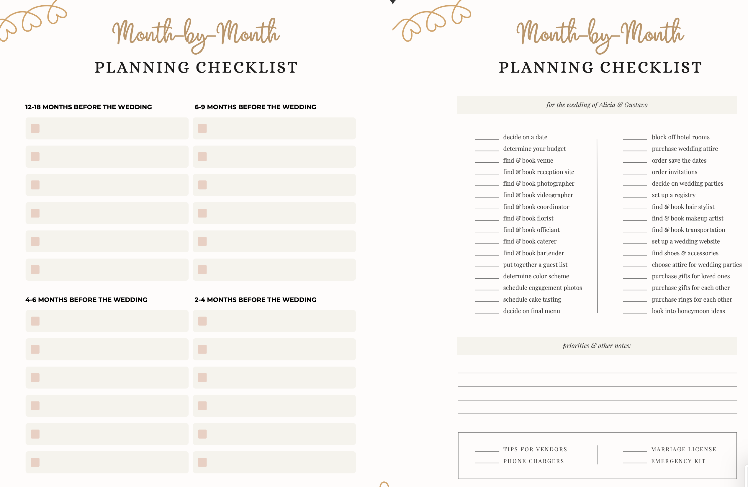 Month by Month Planning Checklist