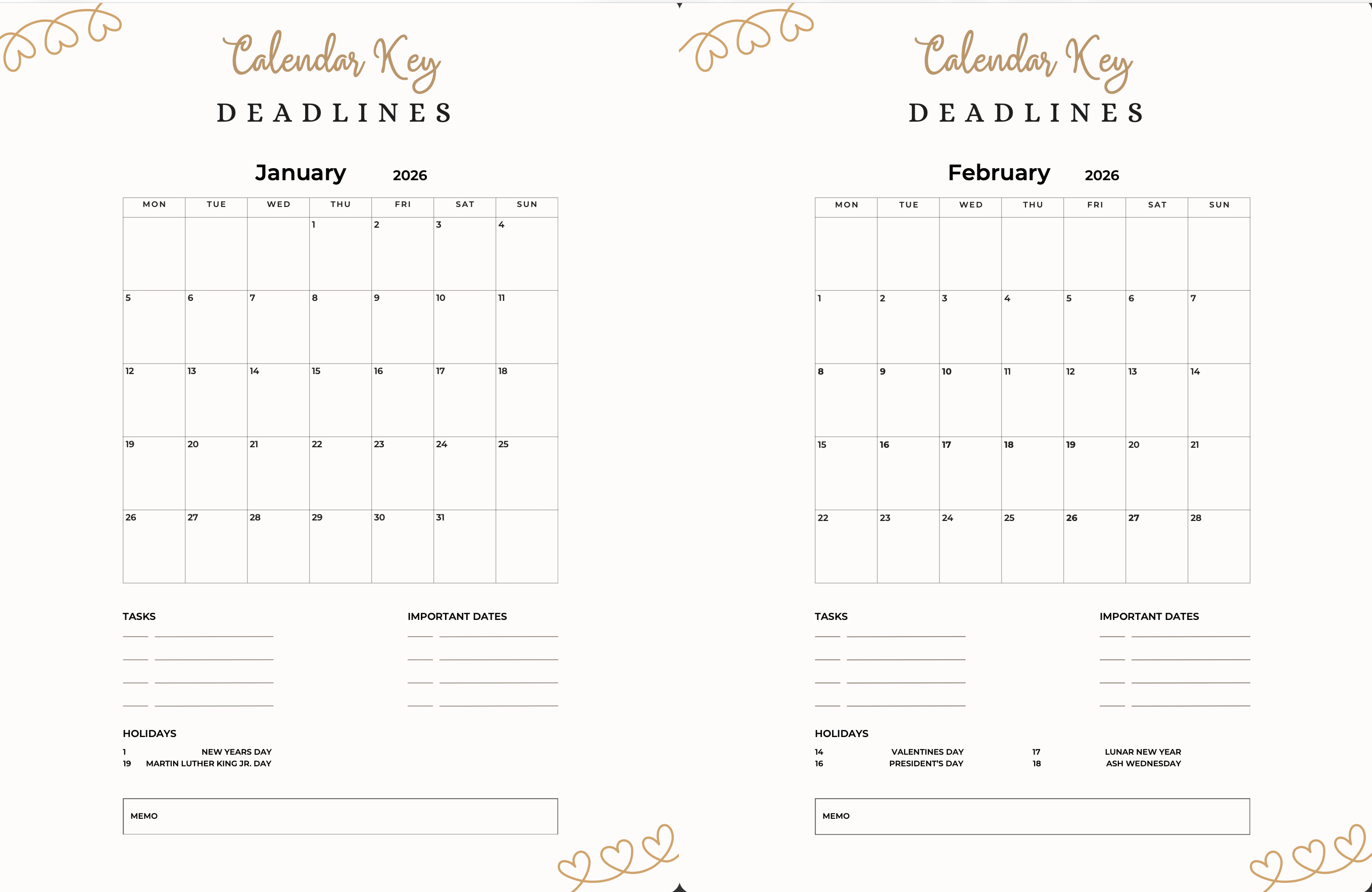 Calendar Key Deadlines