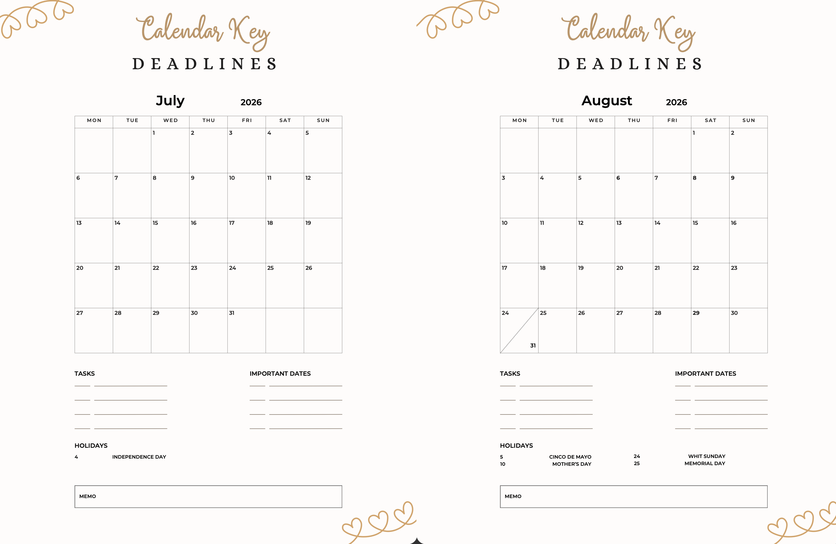 Calendar Key Deadlines
